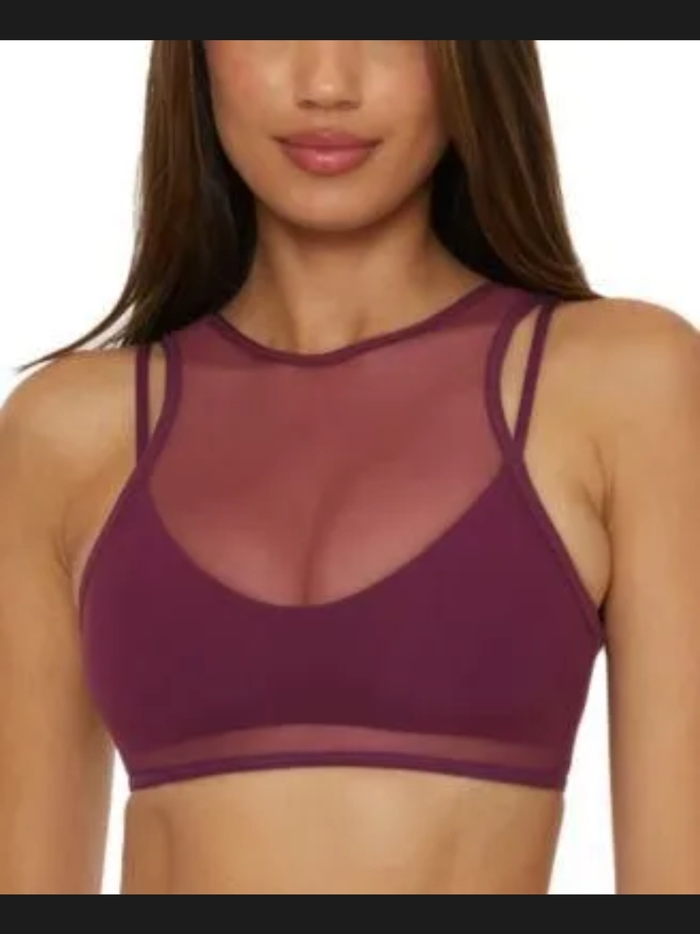 Becca Size D Sheer Mesh Overlay Bikini Top in Plum - Nwt